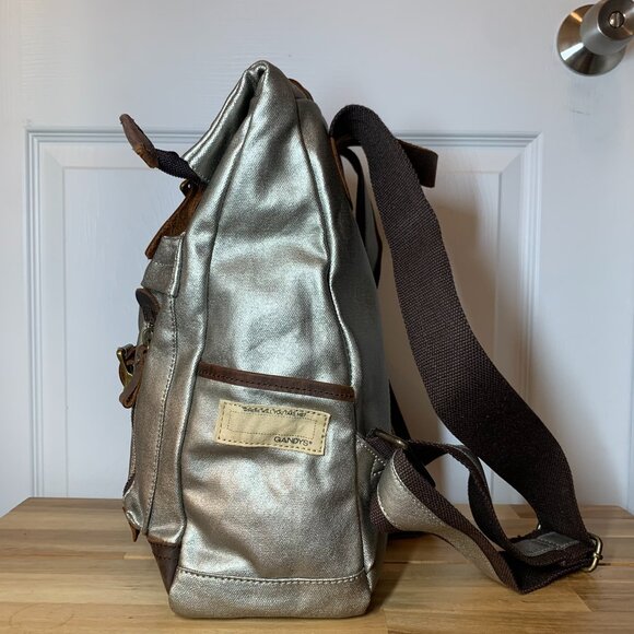 Gandy’s London Bali Mini Backpack – Metallic Silver Waxed Cotton w/ Leather Trim - Picture 5 of 7